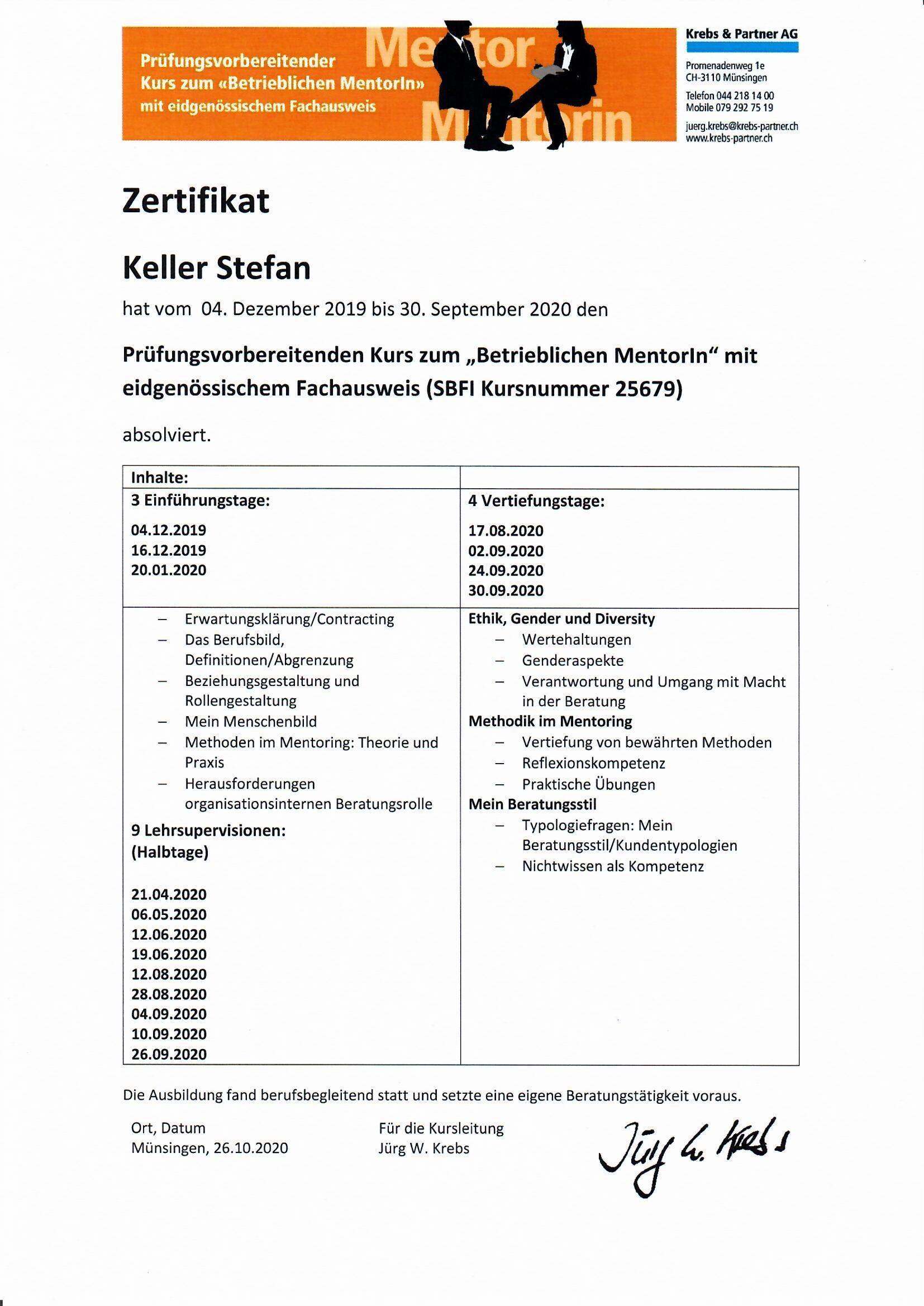 Zertifikat Betrieblicher Mentor